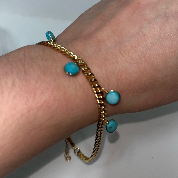 Gold Bracelet with Turquoise Stones - Picture 2 of 5